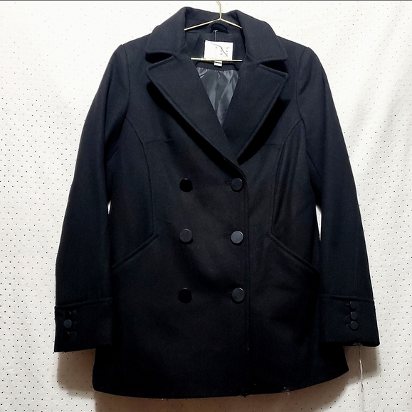 Wool Blend Modern Black Pea Coat * NWT * Sz S - Picture 7 of 7